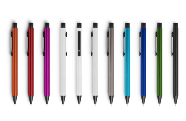 Échantillon de stylo à bille en métal avec zone de préhension striée