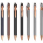Échantillons de stylos à bille en métal avec Soft Touch, fonction stylet et notes chromées