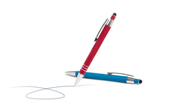 Échantillons de stylos à bille en métal avec Soft Touch, fonction stylet et 3 anneaux