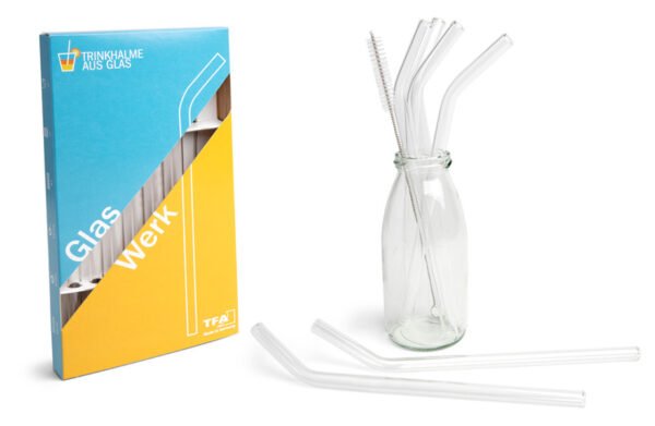 Échantillon de pailles en verre, coudées
