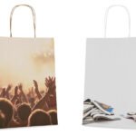 Sacs en papier basiques avec cordon en papier, surface entièrement imprimable