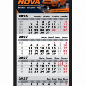 Calendrier 4 mois à en-tête personnalisé, avec un exemple d'en-tête