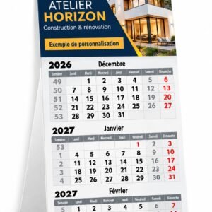 Calendrier de bureau 3 mois, avec un exemple de publicité