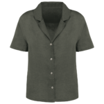 Chemise à col bowling manches courtes en lin femme