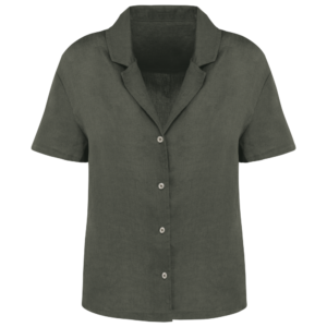 Chemise à col bowling manches courtes en lin femme