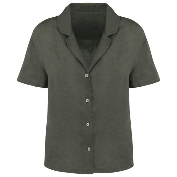 Chemise à col bowling manches courtes en lin femme